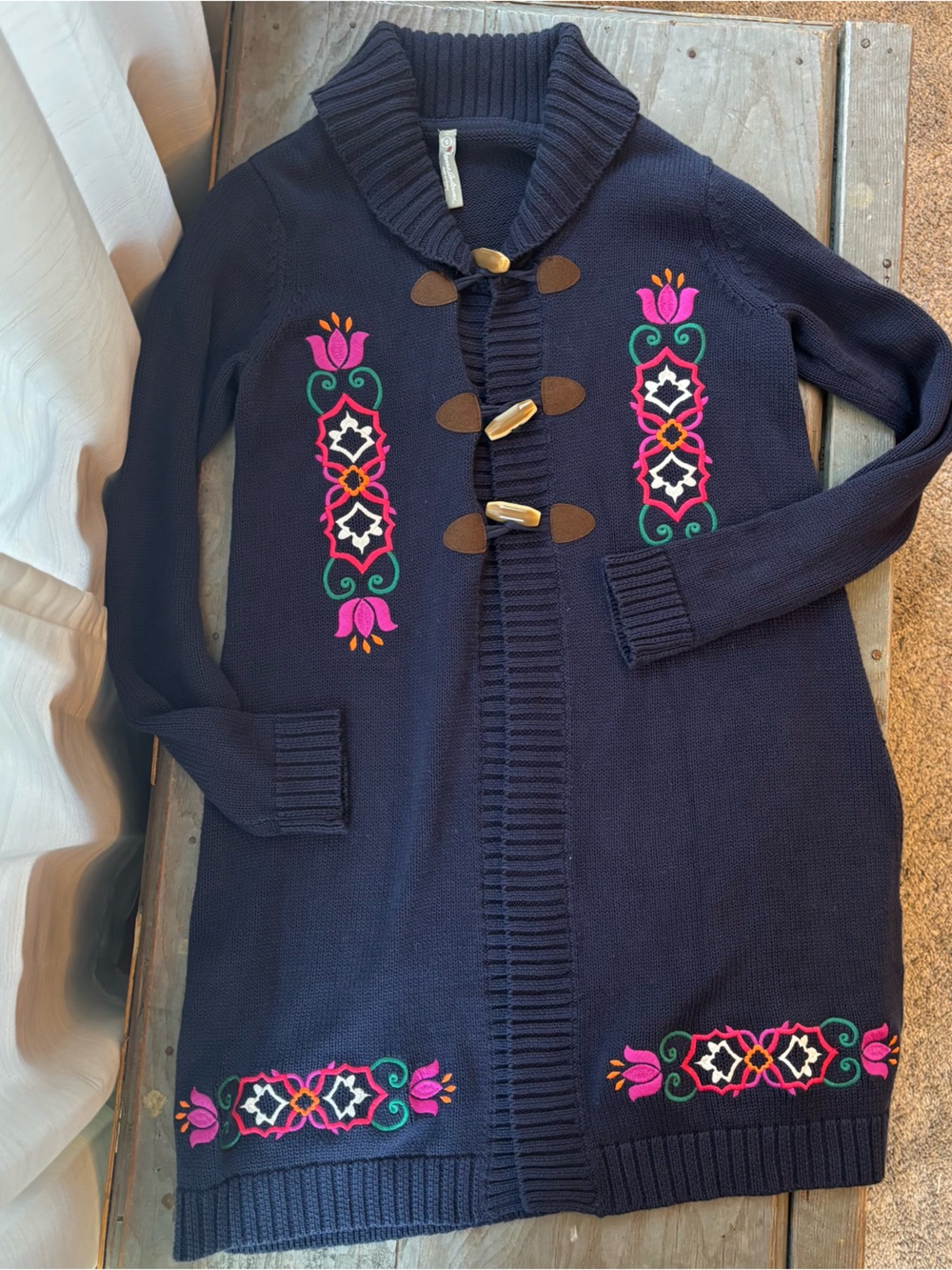 Hanna Andersson Navy Embroidered Toggle Cardigan | size small
